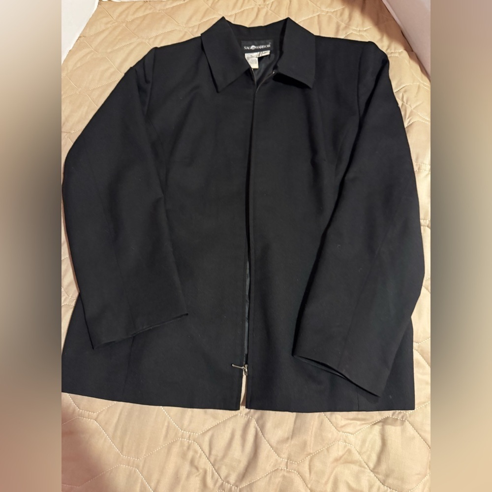 Sag Harbor Full Zip Long Sleeve Black Jacket  Size 16 100% Wool Fully Lined